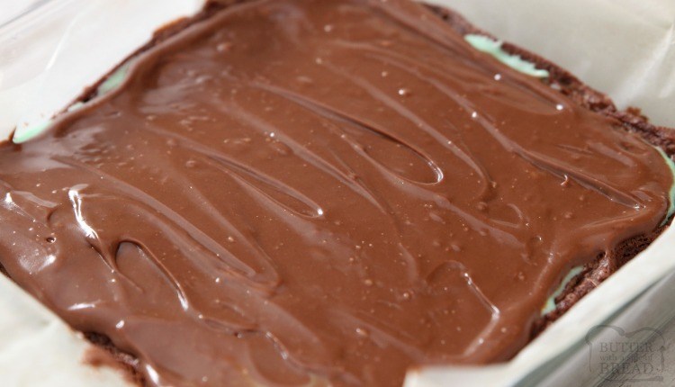 A melhor receita de brownie de menta fácil e perfeitamente assada com chocolate!  A dupla camada de menta e cobertura de chocolate é incrível.  Perfeito para a sobremesa do dia de São Patrício!