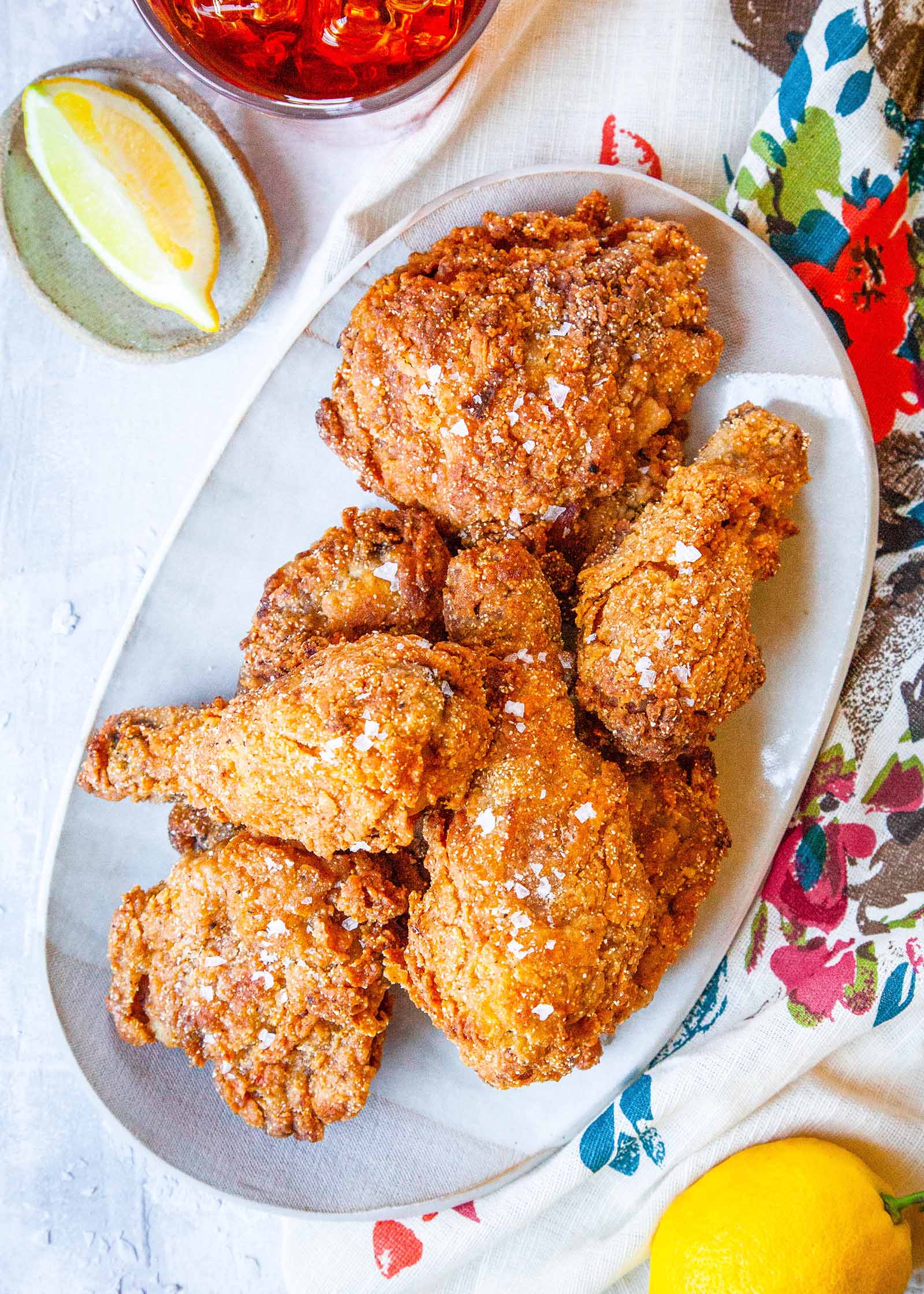Frango frito em salmoura de chá doce