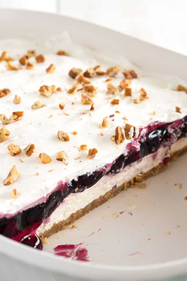 Graham Cracker Cranberry Blueberry Delight - Cheesecake atende fluff de mirtilo nesta sobremesa não-assar!