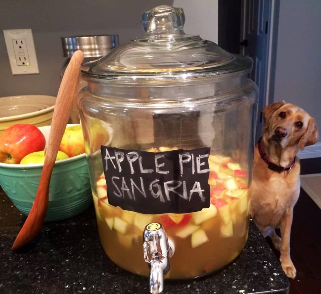 ¡Apple Pie Sangria es una sangría ligera, refrescante, deliciosa y FÁCIL de Apple Caramel! ¡Esta receta de sangría de otoño es el éxito de cada fiesta a la que la llevo! ¡Apple Pie Sangria está cargado de sidra de manzana, vodka de caramelo, vino blanco, ginger ale y más! Llamamos a esto Sangría de Acción de Gracias porque es otoño en un vaso. Tenemos recetas de sangría para cada ocasión, pero esta es nuestra favorita.