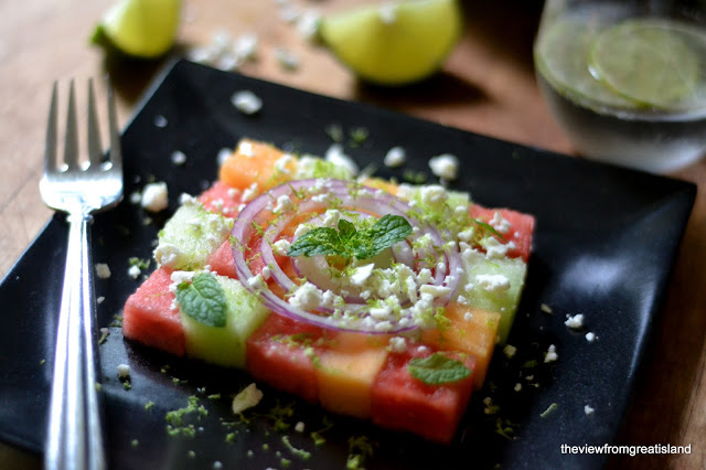 salada de melão quadriculada