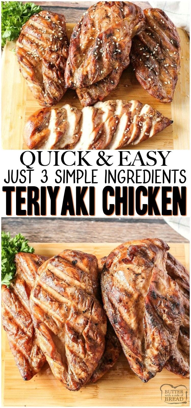 A receita fácil de frango grelhado Teriyaki tem apenas 3 ingredientes e faz sempre um frango suculento, macio e saboroso! Receita de frango Teriyaki perfeita para um jantar simples durante a semana ou para grelhar com amigos e familiares. #grill #chicken #teriyaki #easychicken #recipe #dinner de MANTEIGA COM UM LADO DE PÃO