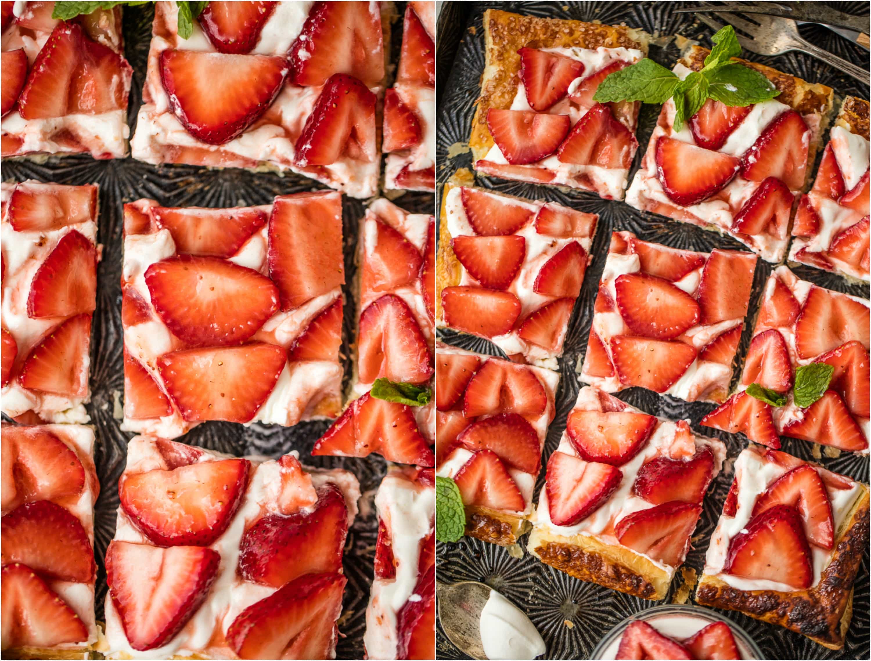 torta de morango cortada em quadrados