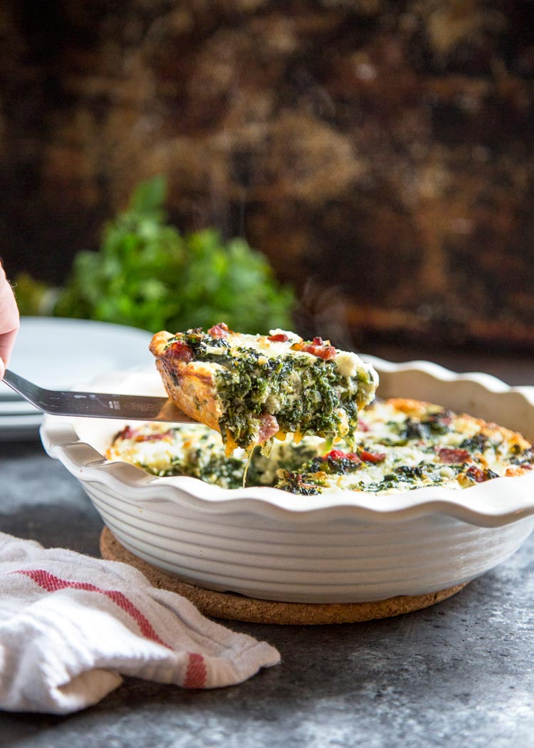 Quiche de espinaca sin costra con jamón
