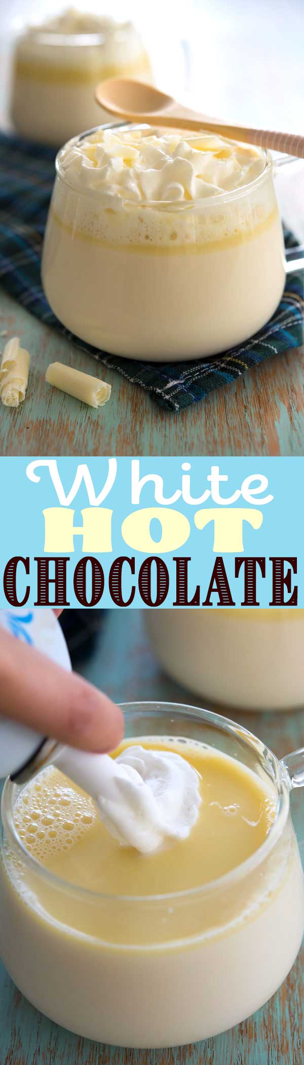 Fácil receita de chocolate branco quente caseiro. Adicione um pouco de menta e sabor de café para fazer um mocha branco DIY! #rinkrecipes #chocolate