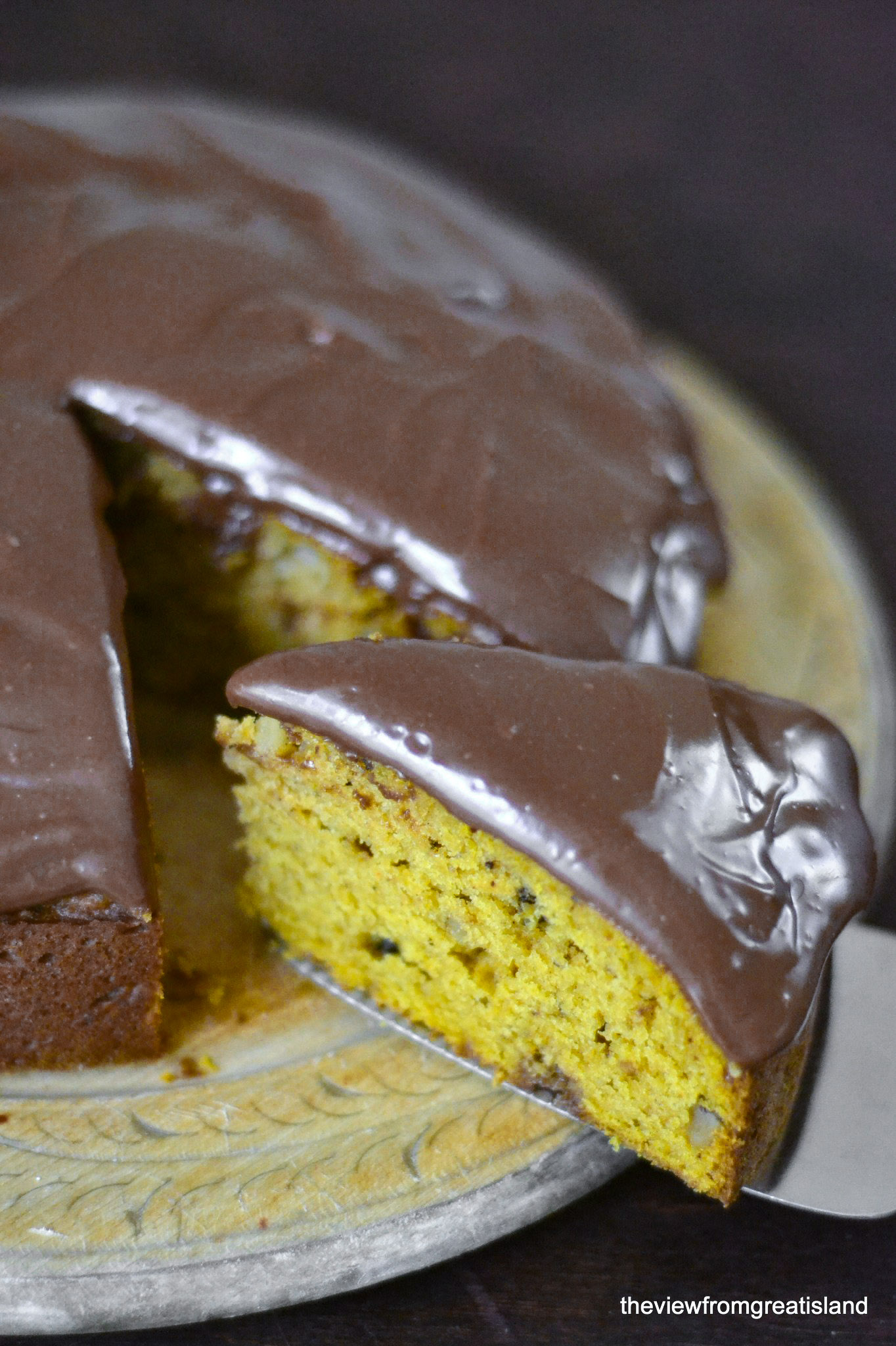 Tarte de Abóbora com Nutella Glaze, fatiado