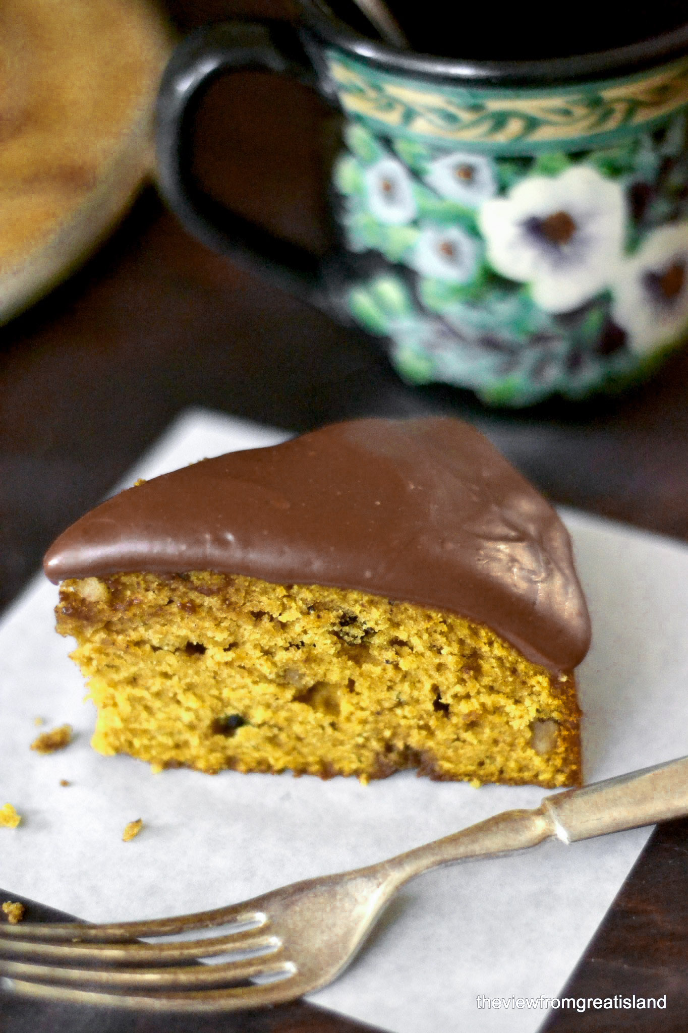 Torta de Abóbora com Nutella Glaze com Xícara de Café