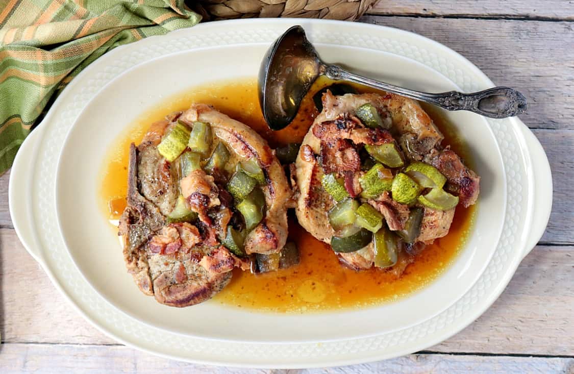 Dill Pickle Pork Chops with Bacon & Onion Low Carb Recipe - kudoskitchenby.com