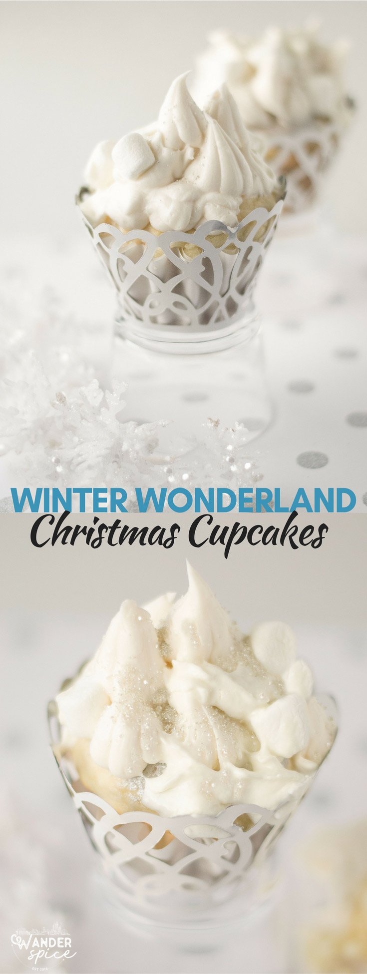  Christmas Cupcake Recipe - Winter Wonderland com creme de manteiga branco e bolo branco super leve com uma surpresa de marshmallow. 
