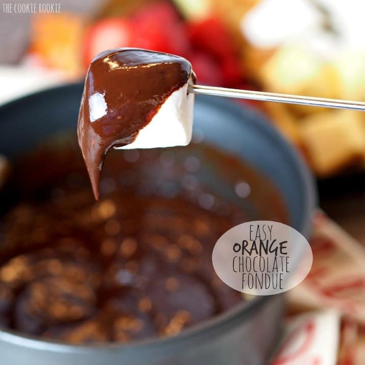 fondue de chocolate naranja con malvaviscos