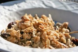 Arándano tostado, calabaza y granola de nuez