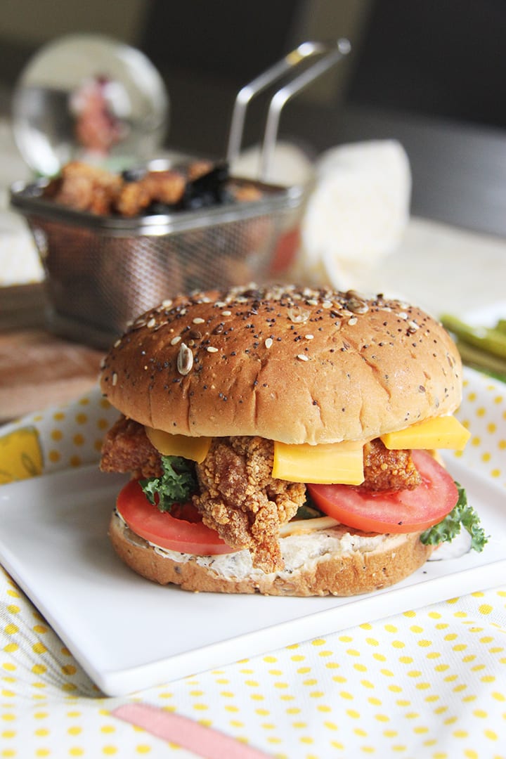 Popcorn Chicken Grilled Cheese Burger
