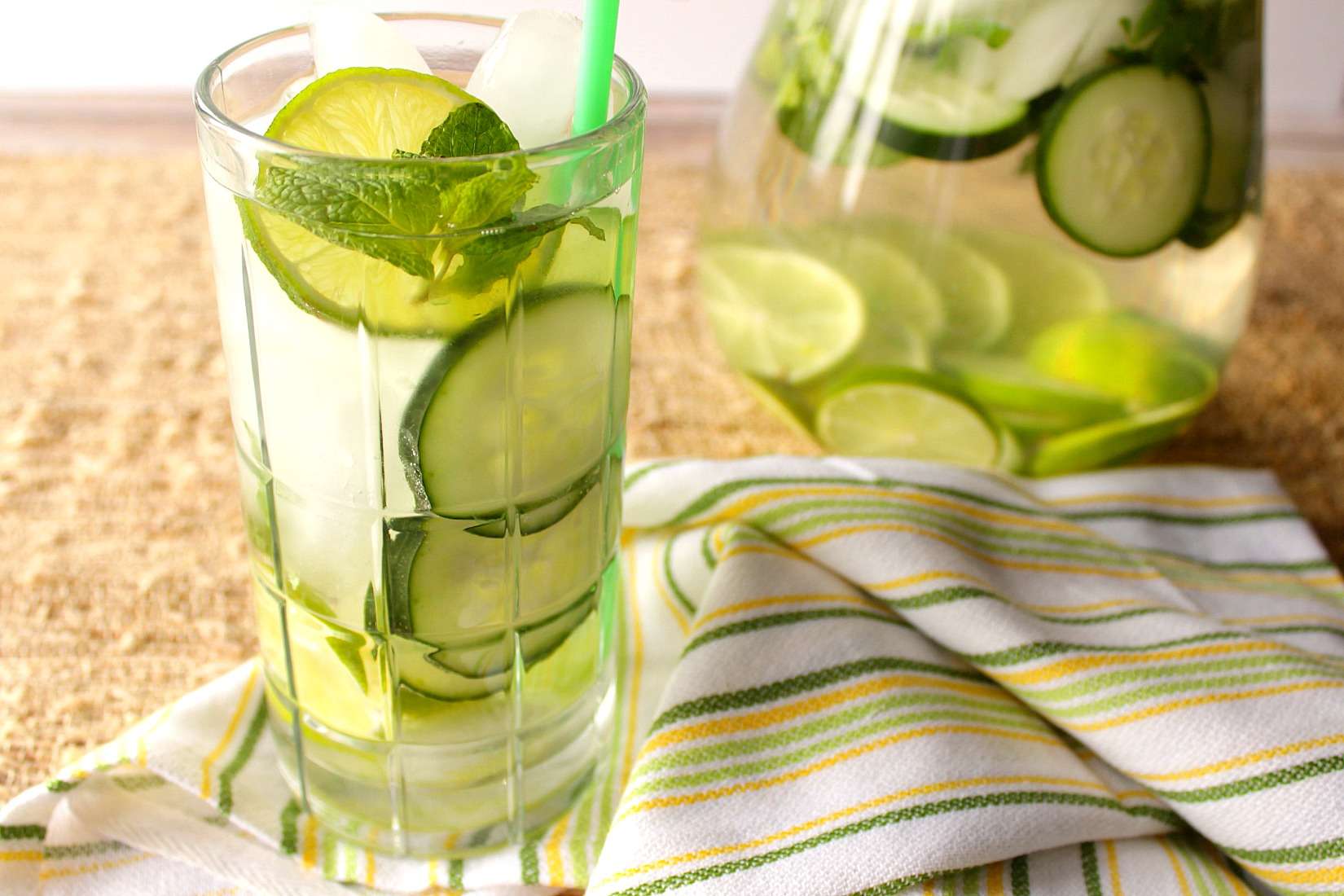 Keep your body healthy and strong by staying active and keep hydrated with this fitness water of cucumber, lime, and mint.