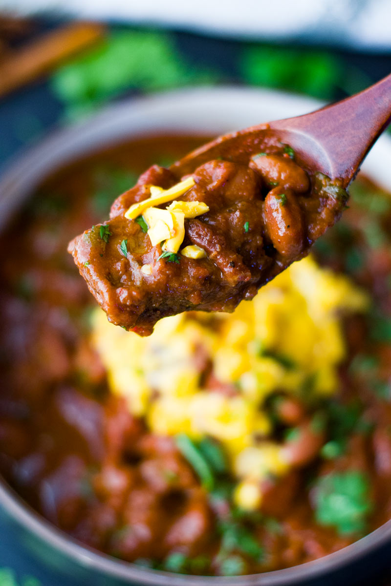  Colher Instant Pot Chili com queijo cheddar 
