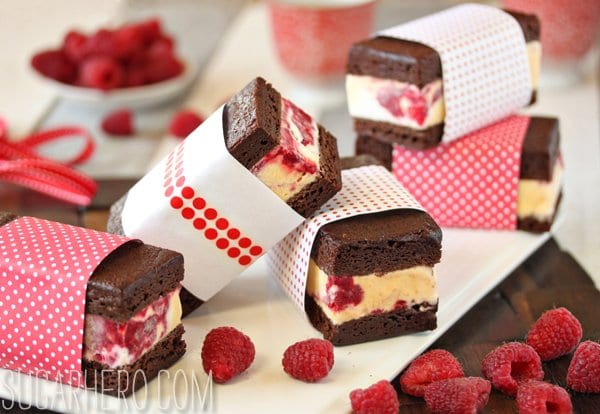 Brownie Raspberry Swirl Ice Cream Sandwiches