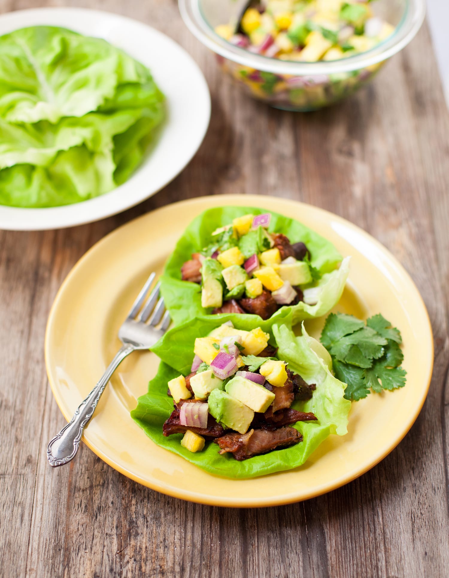 Lechuga Carnitas De Olla De Cocción Lenta Con Salsa De Piña Y Aguacate
