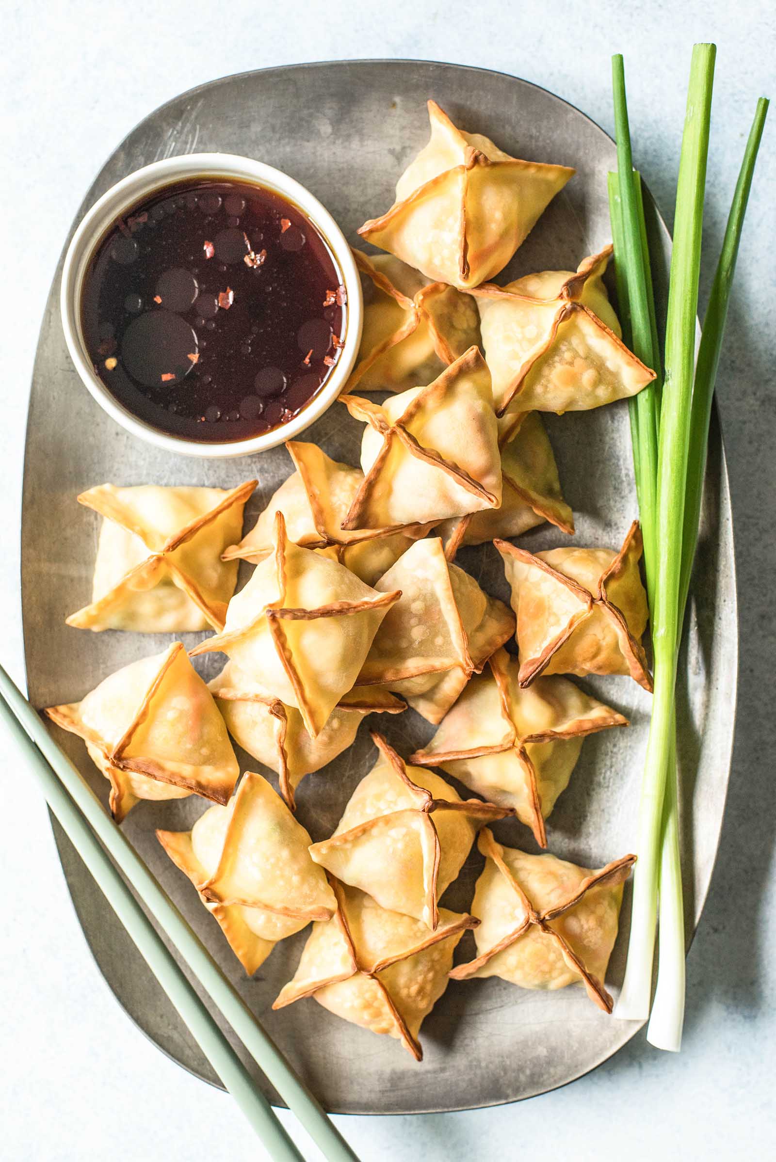 Wontons de Queijo Creme e Vegetais Cozidos