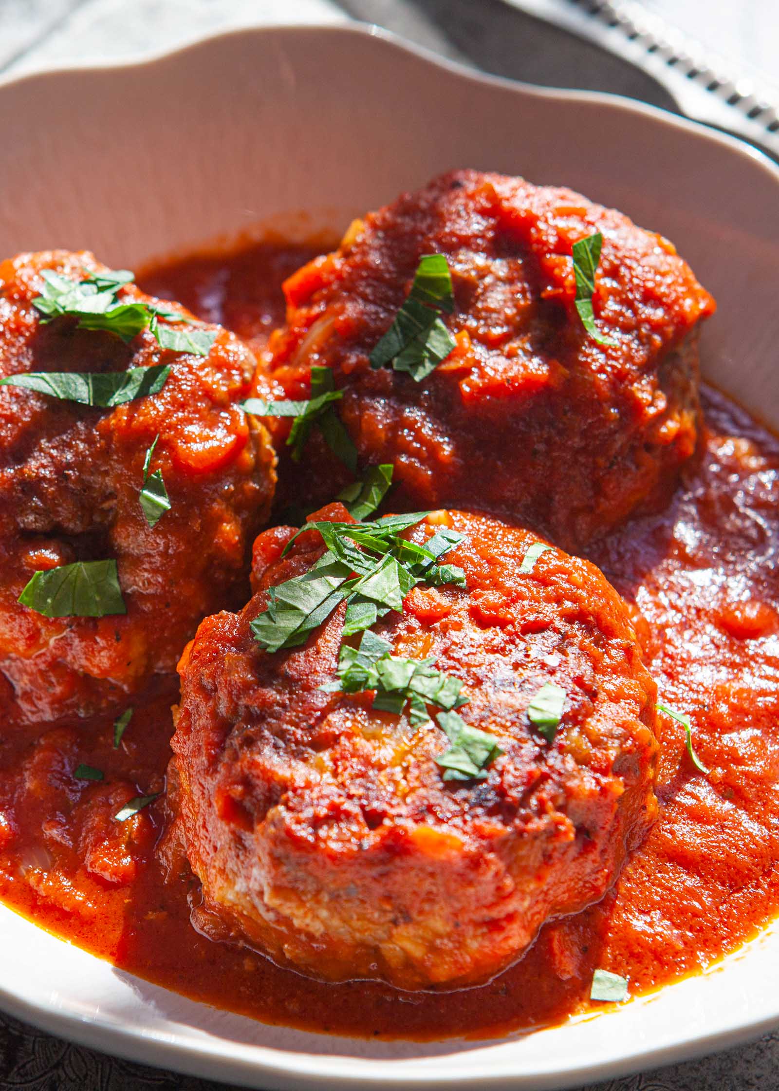 Easy Meatballs in tomato sauce served in a bowl