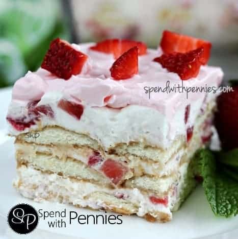 Whipped Strawberry Icebox cake with fresh strawberries