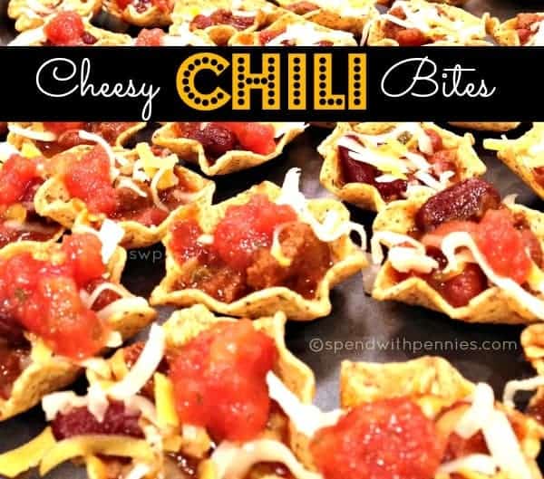 cheesy chili bites in tortilla chips