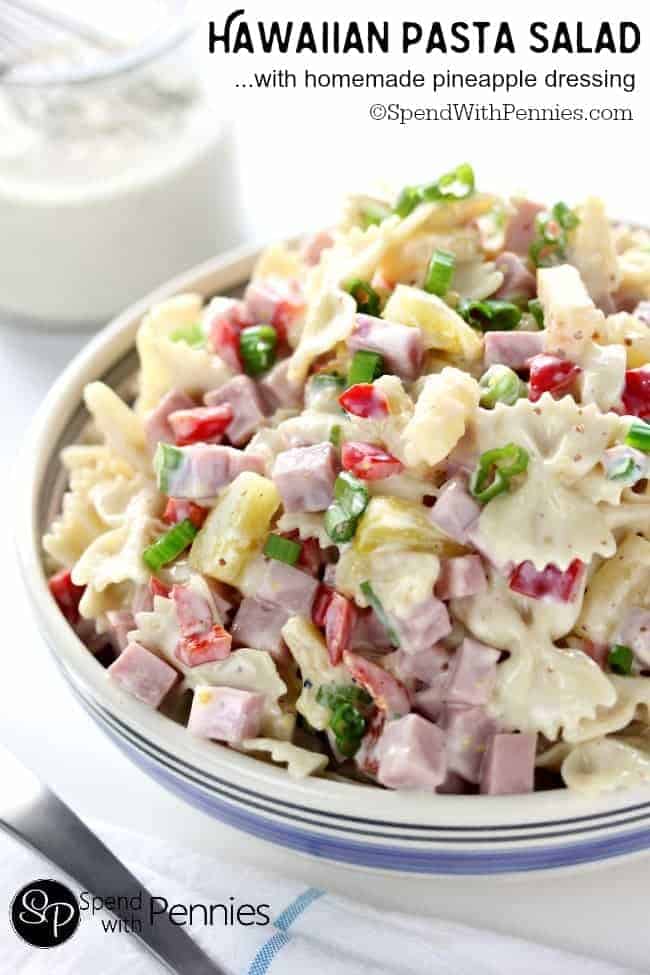 Hawaiian Pasta Salad in a white dish