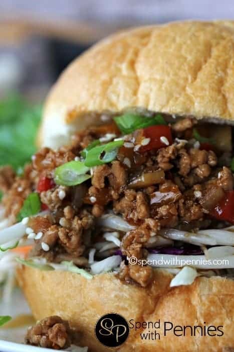 Asian Sloppy Joes with green onions and sesame seeds