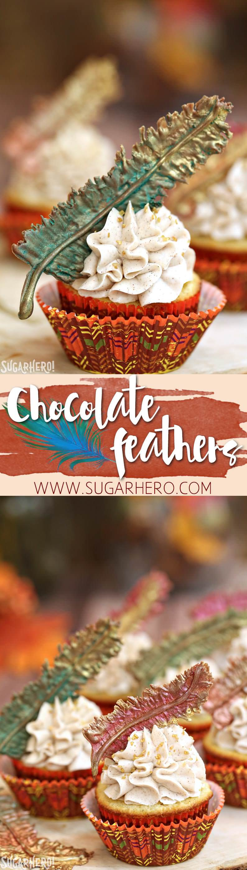 Plumas de chocolate y pastelitos de Acción de Gracias | De SugarHero.com
