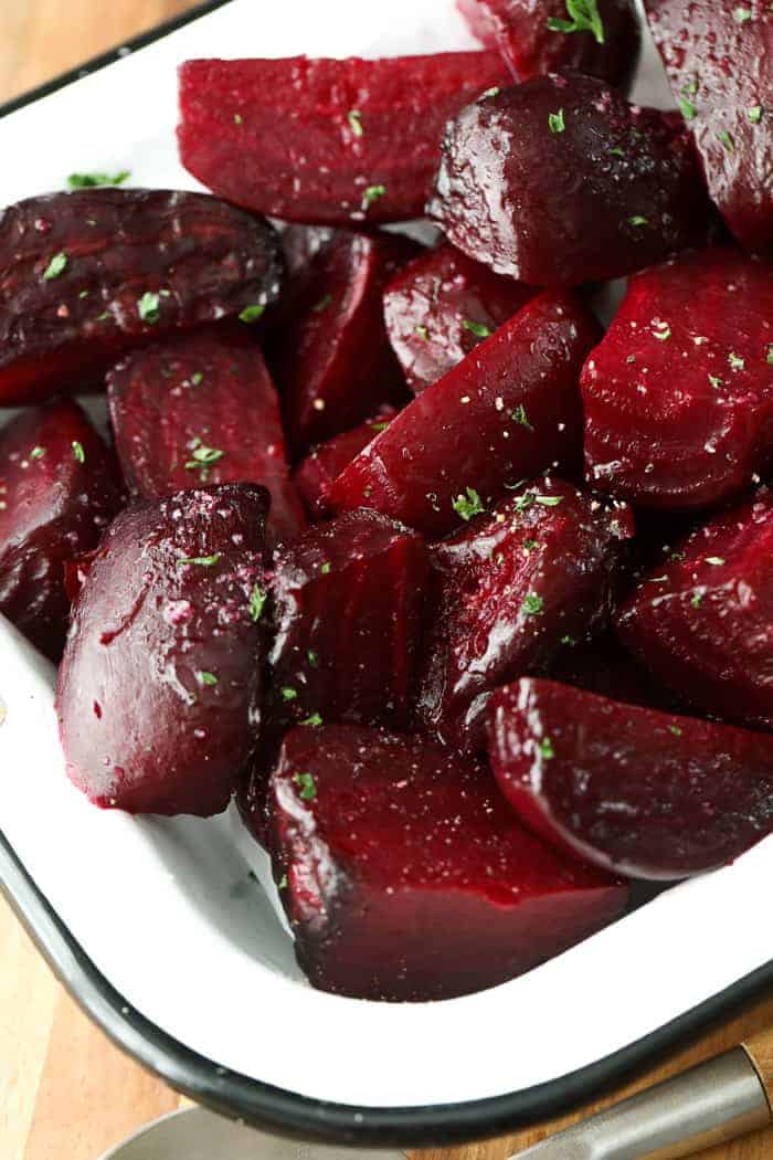 Roasted Beets in a white dish