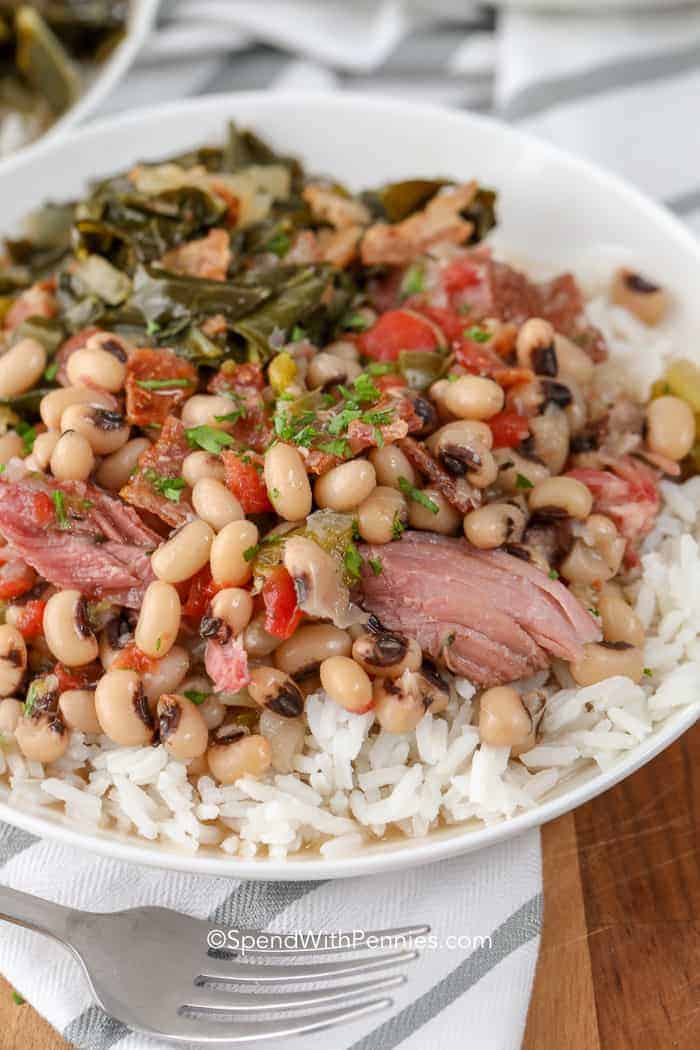 Black Eyed Peas on a bed of rice