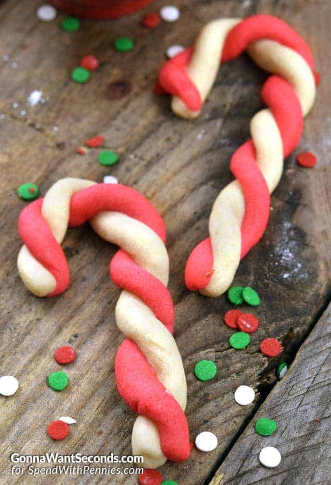 Candy Cane Cookies on a wood board