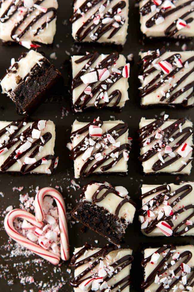 Peppermint Brownies with candy canes in aheart