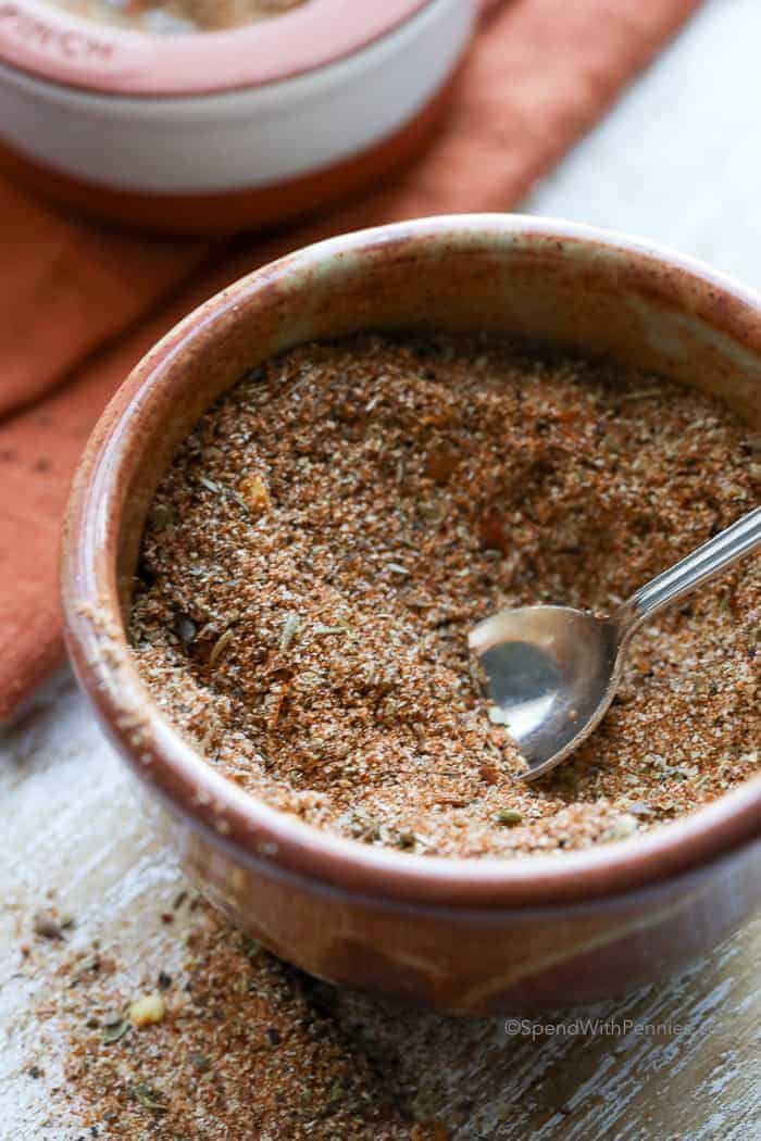 Cajun Seasoning in a bowl with a spoon