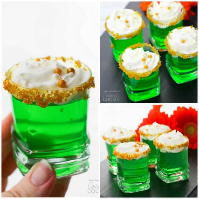 Shots de gelatina verde para el collage del día de San Patricio