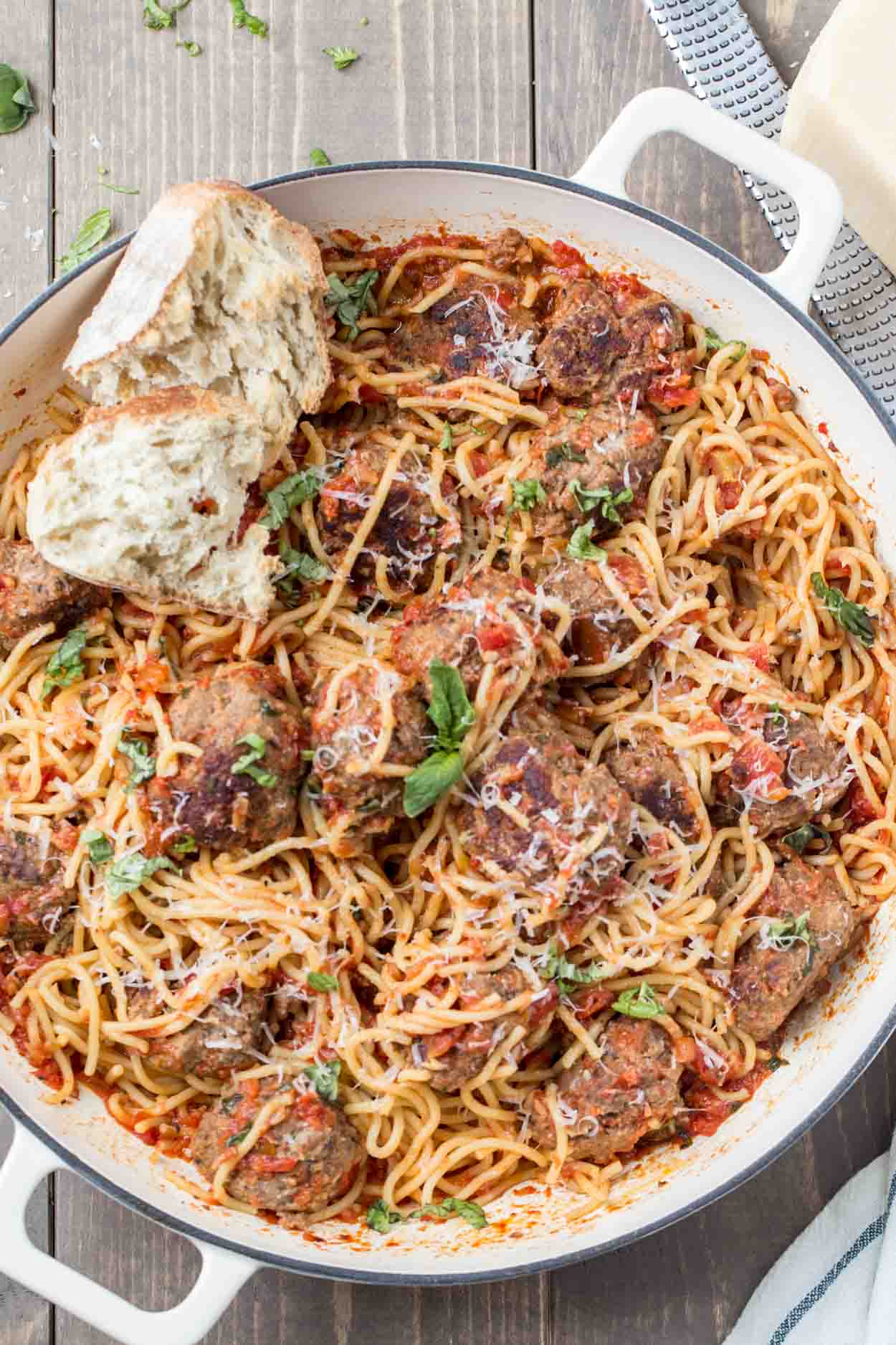 Spaghetti and meatballs recipe made with homemade meatballs.