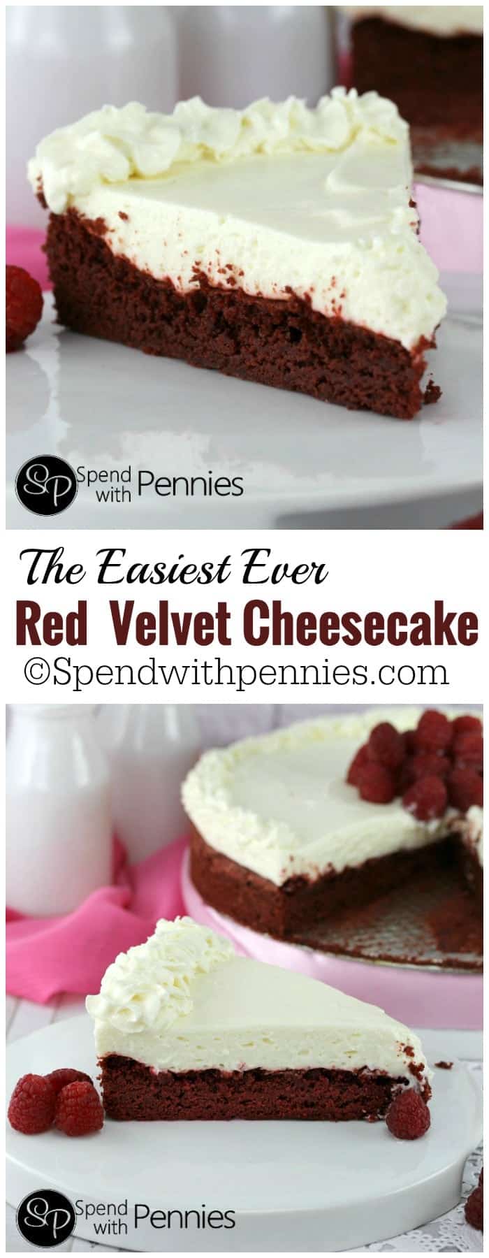 Rebanada de tarta de queso Red Velvet y una rodaja de tarta de queso Red Velvet con toda la tarta de queso de fondo