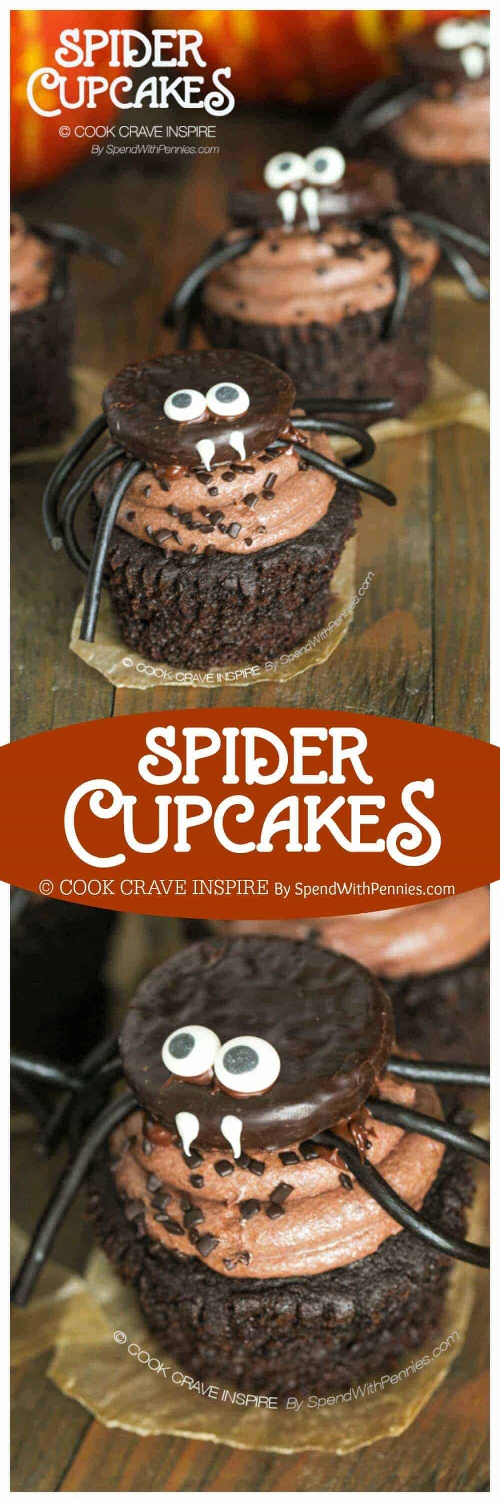 Cupcakes con una empanada de menta, arañas con título