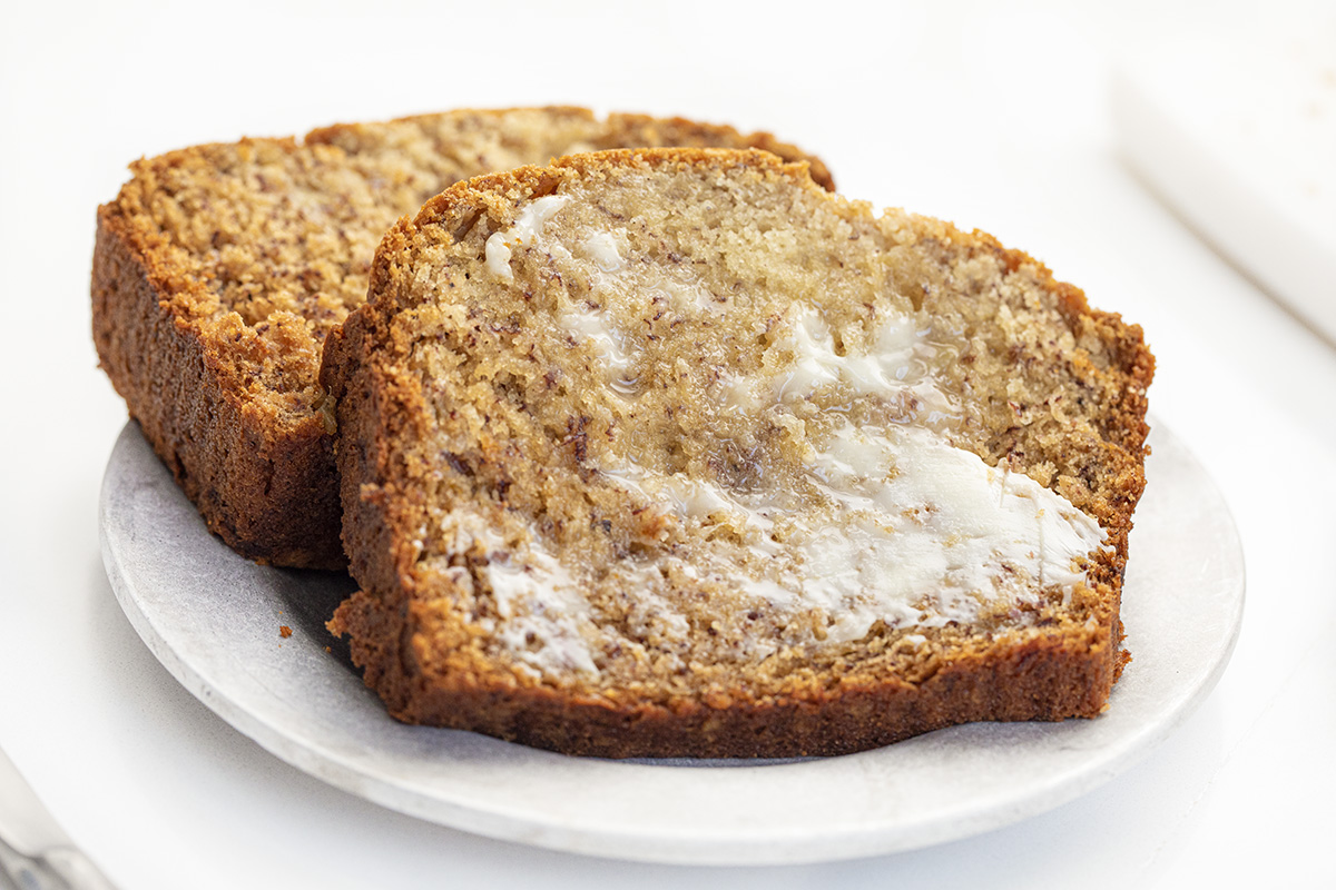 Buttered Banana Bread on Plate