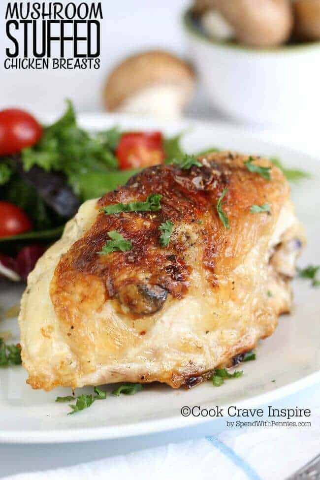 Mushroom Stuffed Chicken Breasts with a title
