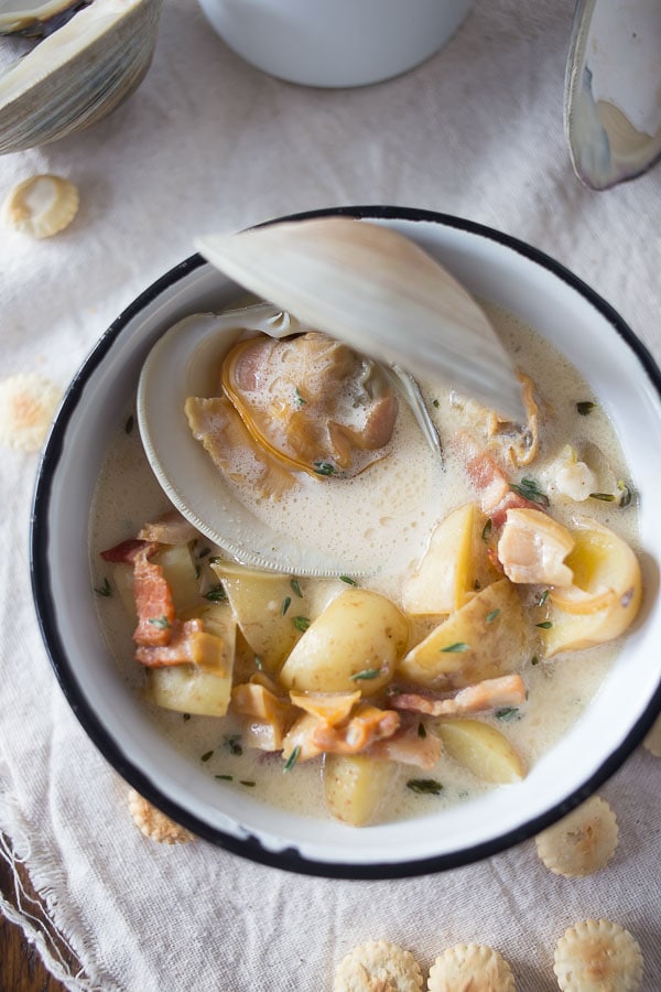 This homemade New England clam chowder is easily made with fresh clams, cream and buttery potatoes. It