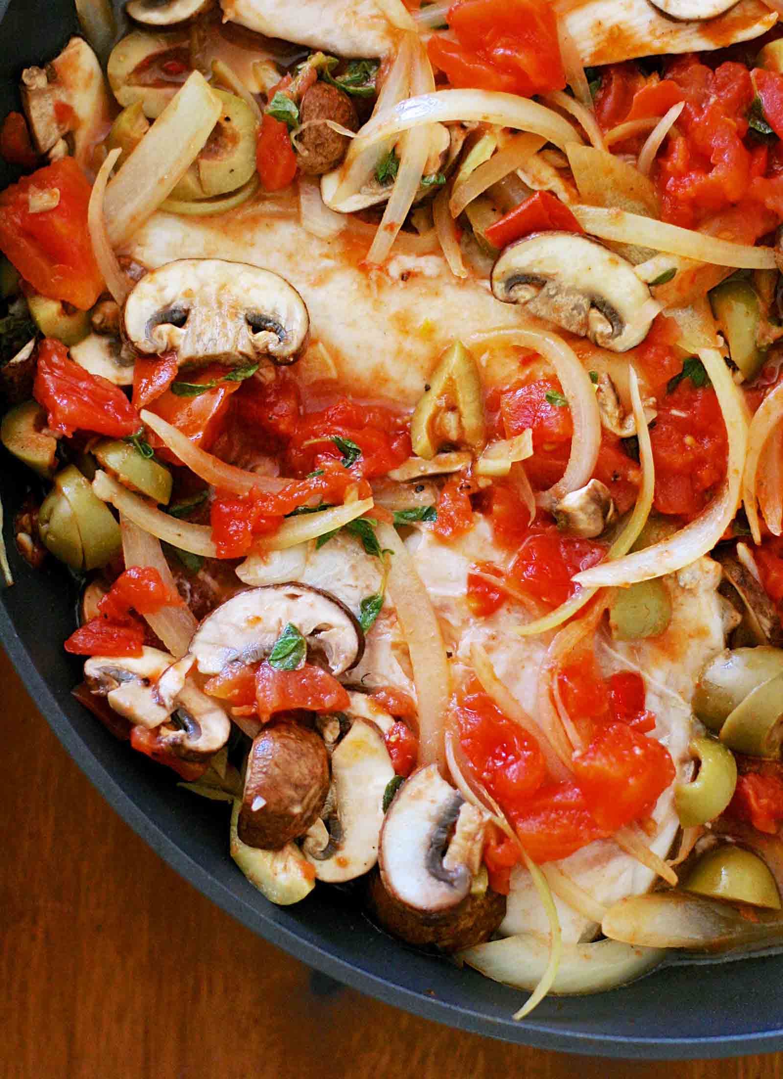 Tilapia with Olives Mushrooms Tomatoes