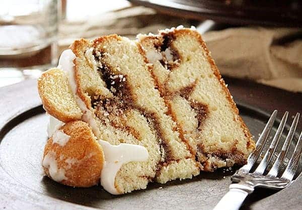 Coffee Breakfast Cake! A layer coffee cake covered in donut balls covered in glaze!